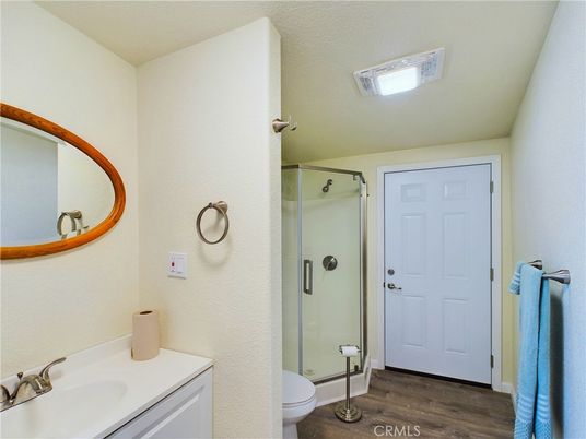 Bathroom, Glass Shower, Interior, Wood Texture Flooring