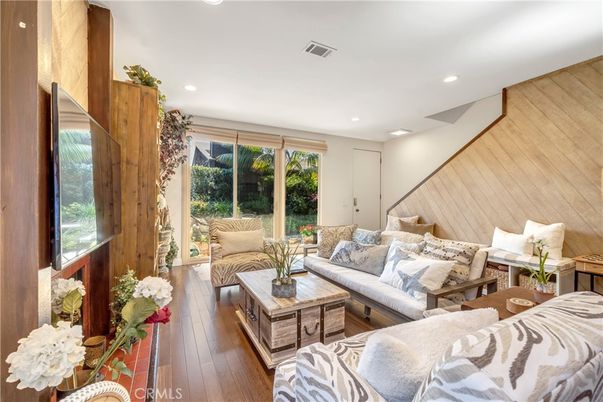 Interior, Living room, Recessed Lighting, Wood Texture Flooring, Wooden Walls
