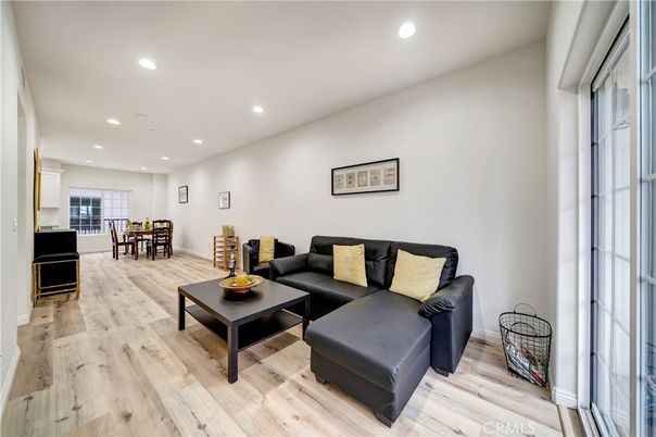Dining room, Interior, Living room, Recessed Lighting, Wood Texture Flooring