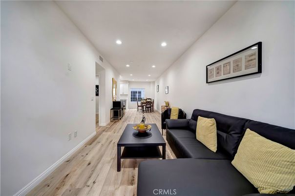 Dining room, Interior, Living room, Recessed Lighting, Wood Texture Flooring