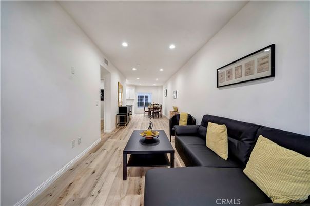 Dining room, Interior, Living room, Recessed Lighting, Wood Texture Flooring