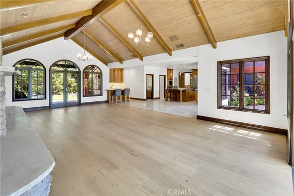 Chandelier, Empty room, Interior, Kitchen, Wooden Beams, Wooden Ceilings, Wood Texture Flooring