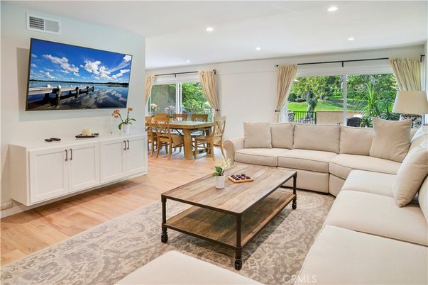 Dining room, Interior, Living room, Recessed Lighting, Wood Texture Flooring