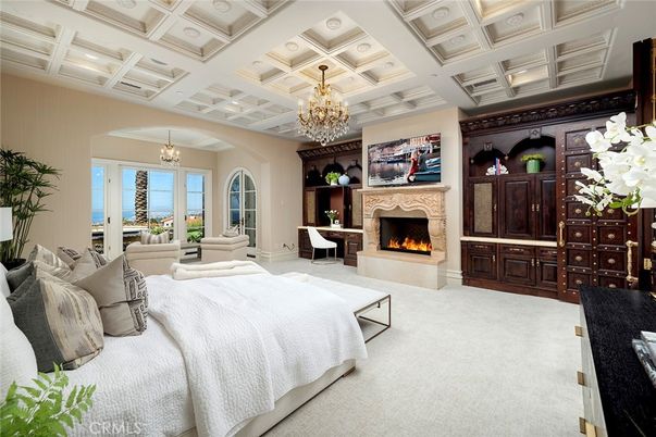 Bedroom, Chandelier, Fireplace, Interior, Living room, Recessed Lighting