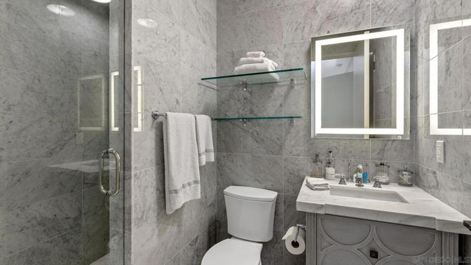 Bathroom, Glass Shower, Interior, Marble Walls