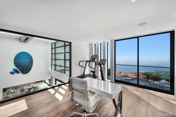 Fitness Equipment, Home Office, Interior, Recessed Lighting, Water, Wood Texture Flooring