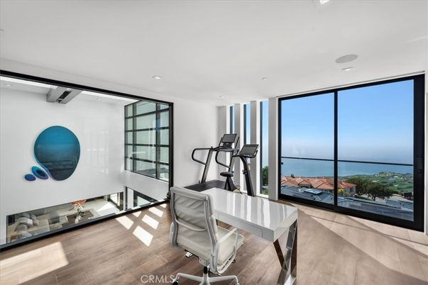 Fitness Equipment, Home Office, Interior, Recessed Lighting, Water, Wood Texture Flooring