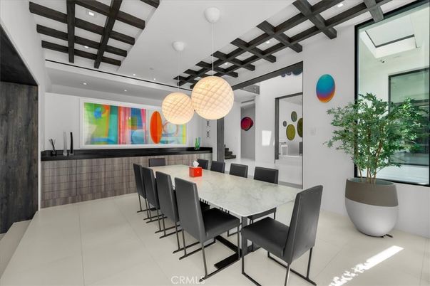Dining room, Interior, Pendant Lights, Recessed Lighting, Wooden Beams
