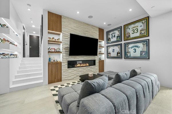 Fireplace, Interior, Living room, Recessed Lighting, Wooden Walls