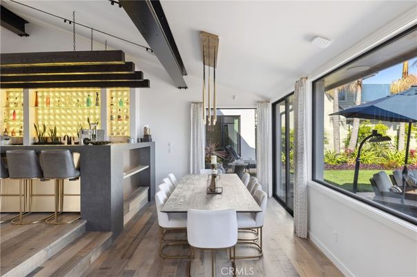 Dining room, Interior, Pendant Lights, Wood Texture Flooring