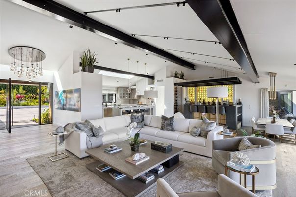 Dining room, Interior, Kitchen, Living room, Pendant Lights, Stainless Steel Appliances, Wood Texture Flooring