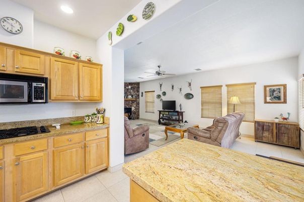 Fireplace, Interior, Kitchen, Living room, Recessed Lighting