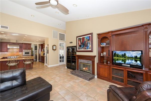 Fireplace, Interior, Kitchen, Recessed Lighting, Stainless Steel Appliances