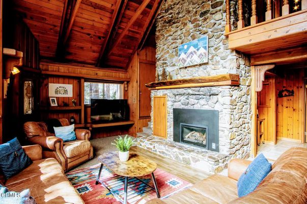 Fireplace, Interior, Living room, Stone Walls, Wooden Beams, Wooden Ceilings, Wood Texture Flooring, Wooden Walls