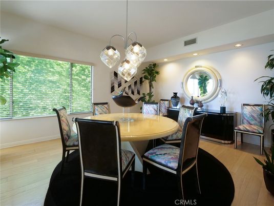 Dining room, Interior, Pendant Lights, Recessed Lighting, Wood Texture Flooring