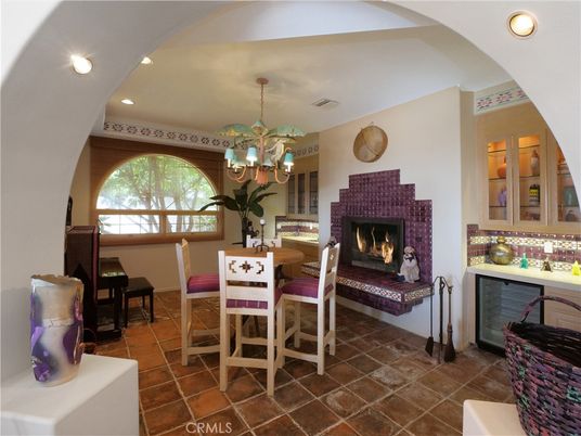 Chandelier, Dining room, Fireplace, Interior, Recessed Lighting