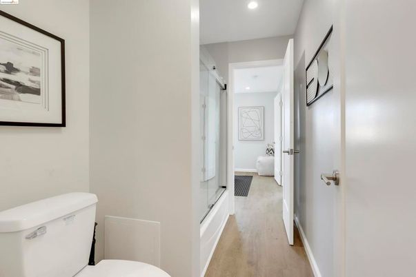 Bathroom, Interior, Recessed Lighting, Wood Texture Flooring