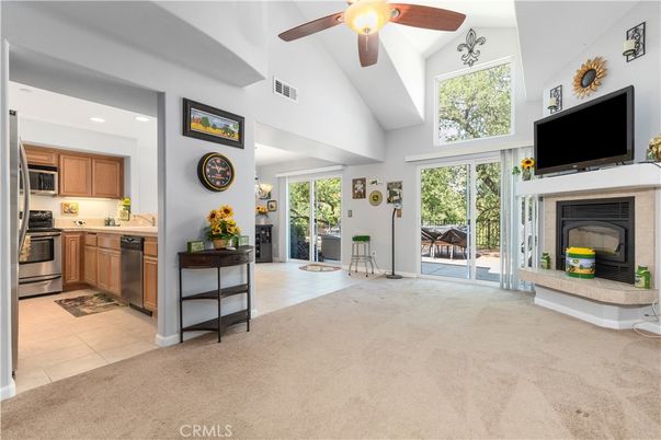 Fireplace, Interior, Kitchen, Recessed Lighting, Stainless Steel Appliances