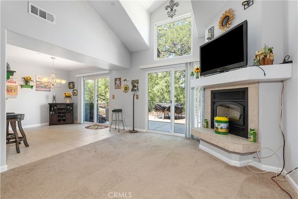 Chandelier, Fireplace, Interior
