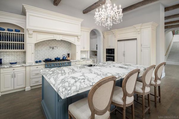 Chandelier, Interior, Kitchen, Recessed Lighting, Stainless Steel Appliances, Wooden Beams, Wood Texture Flooring