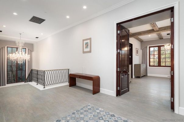 Chandelier, Interior, Recessed Lighting, Wooden Beams, Wood Texture Flooring