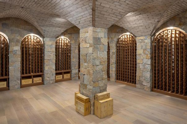 Interior, Stone Walls, Wine Storage, Wood Texture Flooring