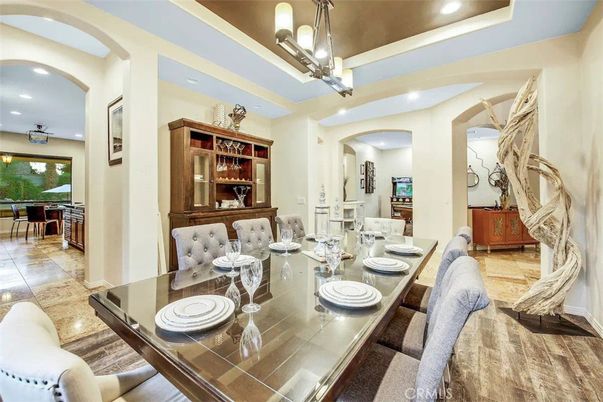 Dining room, Interior, Recessed Lighting, Wood Texture Flooring