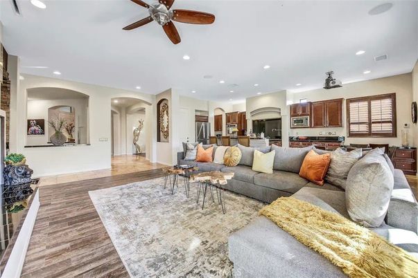 Interior, Kitchen, Living room, Recessed Lighting, Stainless Steel Appliances, Wood Texture Flooring