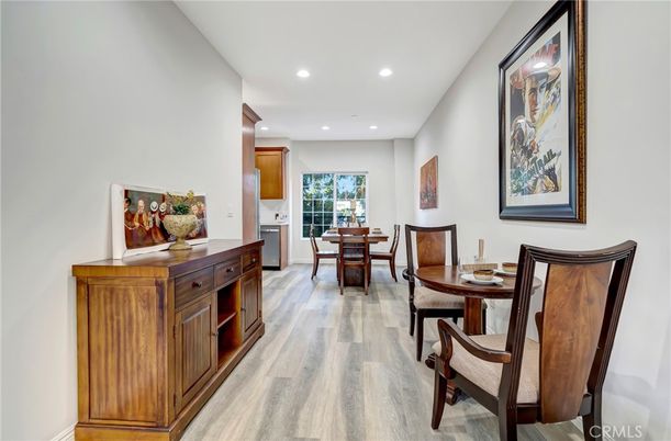 Dining room, Interior, Recessed Lighting, Wood Texture Flooring