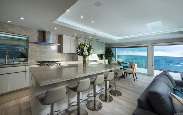 Dining room, Interior, Kitchen, Recessed Lighting, Stainless Steel Appliances, Water, Wood Texture Flooring