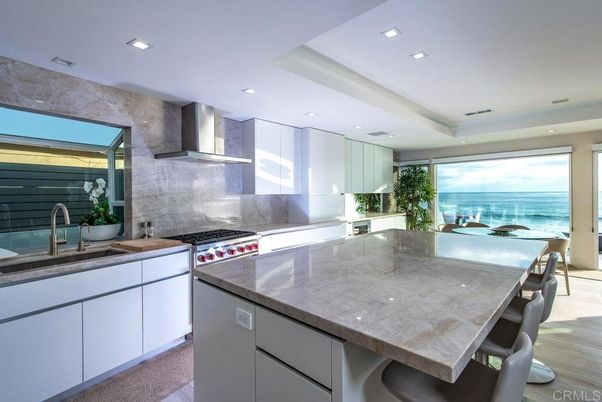 Interior, Kitchen, Recessed Lighting, Stainless Steel Appliances, Water, Wood Texture Flooring