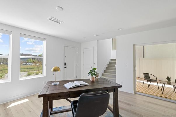Home Office, Interior, Recessed Lighting, Wood Texture Flooring