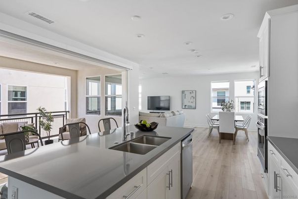 Dining room, Interior, Kitchen, Living room, Recessed Lighting, Wood Texture Flooring