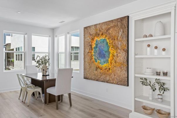 Dining room, Interior, Recessed Lighting, Wood Texture Flooring