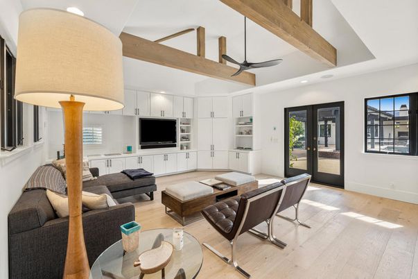 Interior, Kitchen, Living room, Recessed Lighting, Wooden Beams, Wood Texture Flooring