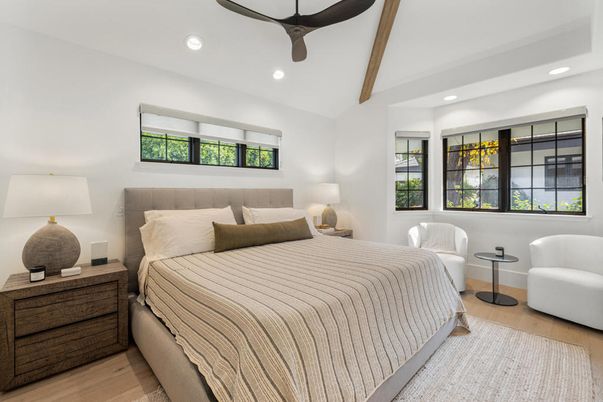 Bedroom, Interior, Recessed Lighting, Wooden Beams, Wood Texture Flooring