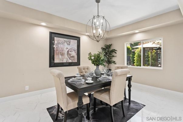 Dining room, Interior, Marble, Pendant Lights, Recessed Lighting
