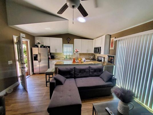Interior, Kitchen, Living room, Recessed Lighting, Stainless Steel Appliances, Wood Texture Flooring