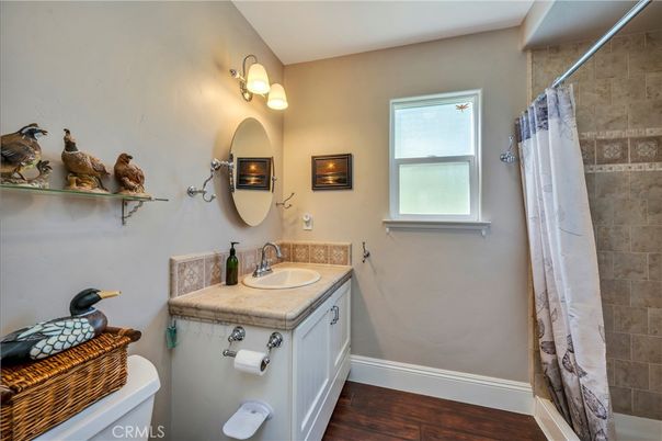 Bathroom, Interior, Tile Countertops, Wood Texture Flooring