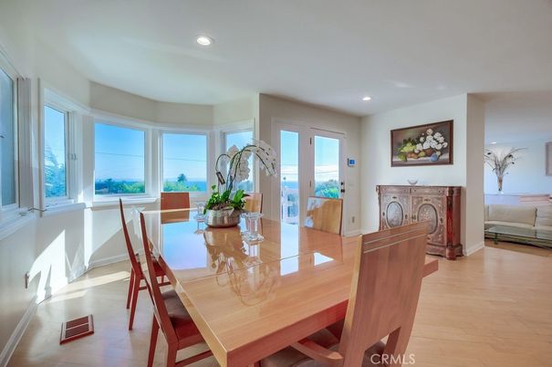 Dining room, Fireplace, Interior, Recessed Lighting, Water, Wood Texture Flooring