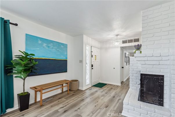 Chandelier, Fireplace, Interior, Stone Walls, Wood Texture Flooring