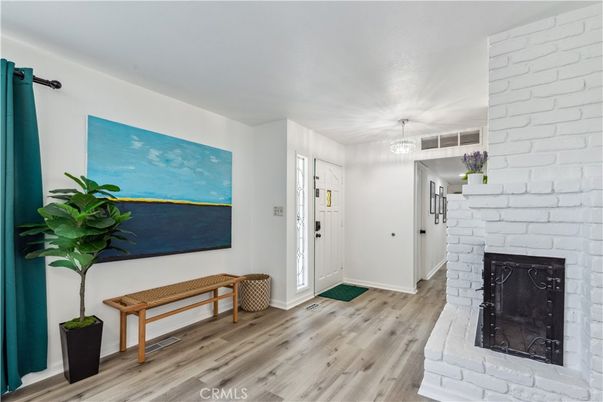 Chandelier, Fireplace, Interior, Stone Walls, Wood Texture Flooring