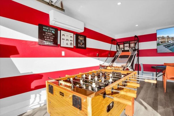 Game Room, Interior, Recessed Lighting, Wood Texture Flooring