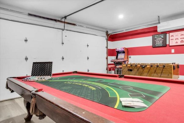 Billiard Table, Game Room, Interior, Recessed Lighting, Wood Texture Flooring