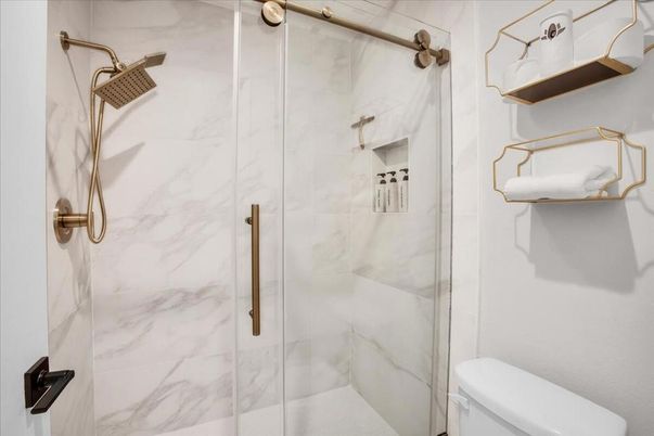 Bathroom, Glass Shower, Interior, Marble Walls