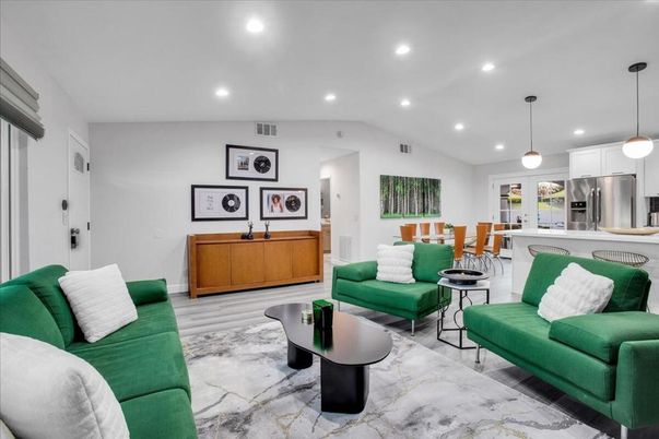 Interior, Kitchen, Living room, Pendant Lights, Recessed Lighting, Stainless Steel Appliances, Wood Texture Flooring