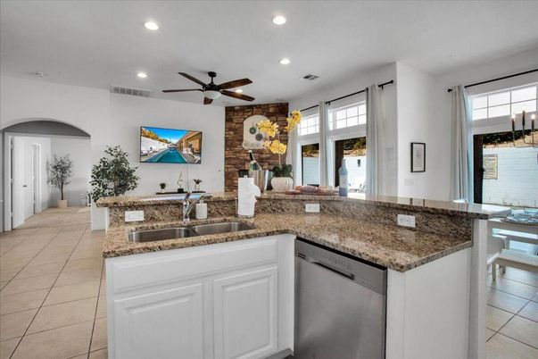 Interior, Kitchen, Recessed Lighting, Stone Walls