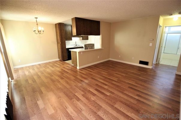 Chandelier, Empty room, Interior, Kitchen, Wood Texture Flooring