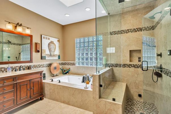 Bathroom, Glass Shower, Interior, Recessed Lighting