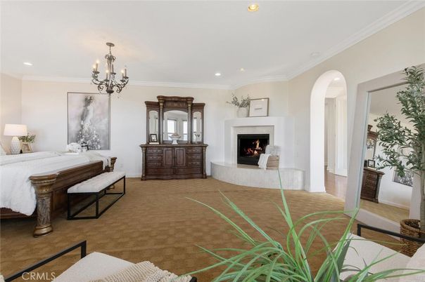 Bedroom, Chandelier, Fireplace, Interior, Recessed Lighting